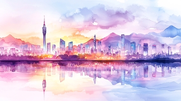 水彩城市风景画