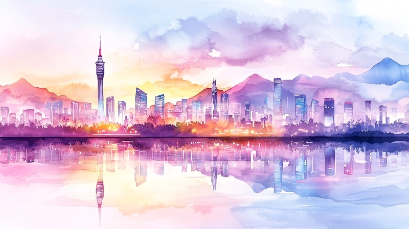 高清大图下载【趣麦麦图】-水彩城市风景画