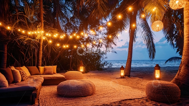 高清大图下载【趣麦麦图】海滩夜景灯光装饰