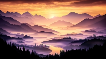紫色山脉日落的风景