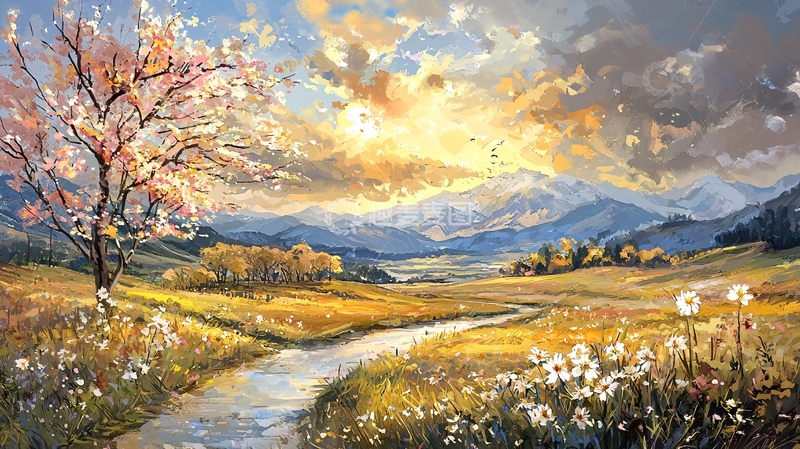 高清大图下载【趣麦麦图】壮丽田园风光油画