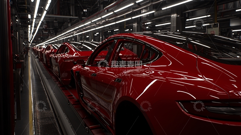 高清大图下载【趣麦麦图】红色汽车生产线上