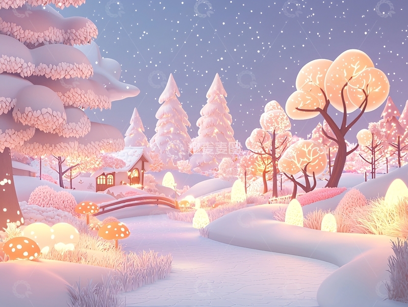 高清大图下载【趣麦麦图】粉色雪景童话世界