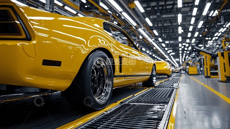 高清大图下载【趣麦麦图】黄色跑车在生产线上组装