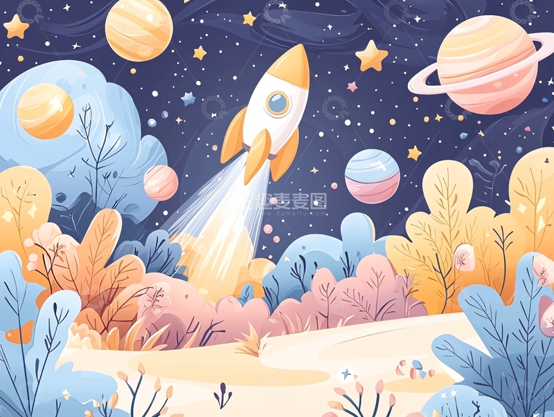 高清大图下载【趣麦麦图】卡通宇宙飞船发射