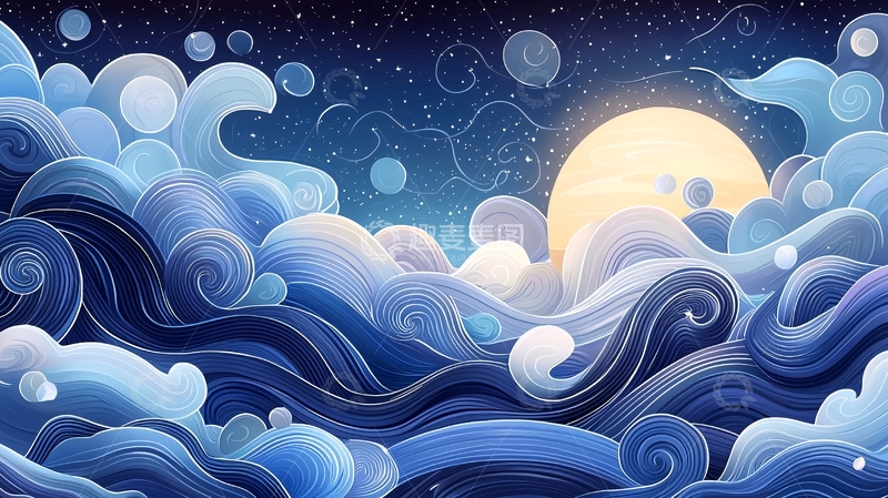 高清大图下载【趣麦麦图】月光下的抽象波浪