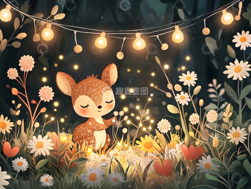 高清大图下载【趣麦麦图】可爱小鹿在花丛中