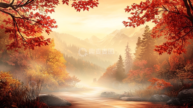 高清大图下载【趣麦麦图】秋日暖阳下的山水画