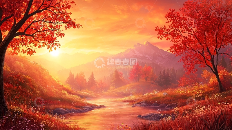 高清大图下载【趣麦麦图】秋日暖阳下的红叶景色