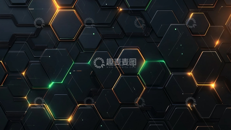高清大图下载【趣麦麦图】黑色六边形科技感纹理