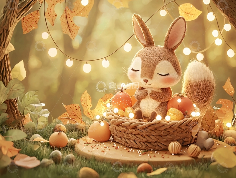 高清大图下载【趣麦麦图】秋日小兔子在南瓜堆里休息