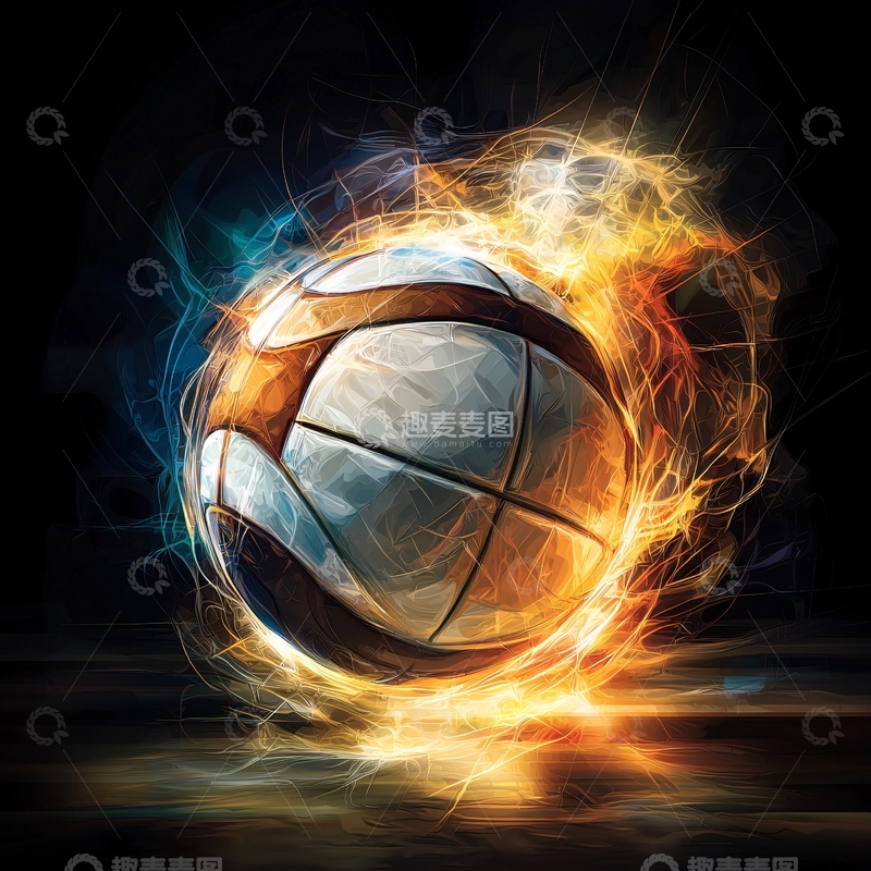 高清大图下载【趣麦麦图】火焰环绕的篮球