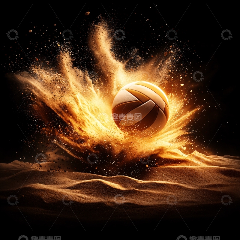 高清大图下载【趣麦麦图】金色沙尘爆炸排球