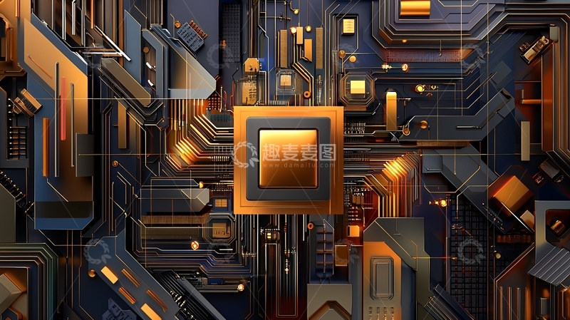 高清大图下载【趣麦麦图】金色芯片电路板科技感