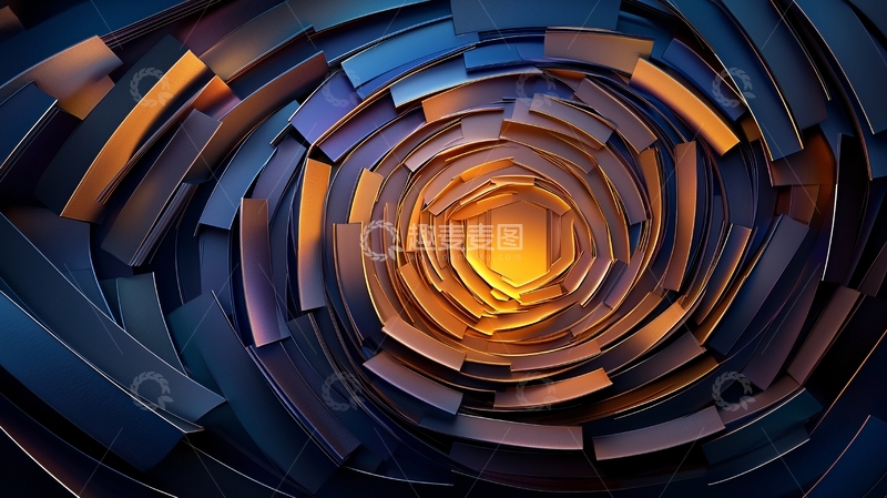 高清大图下载【趣麦麦图】蓝色和金色螺旋形状的抽象艺术