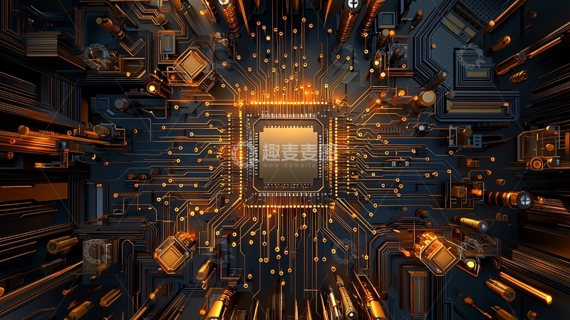 高清大图下载【趣麦麦图】未来科技感的芯片电路板