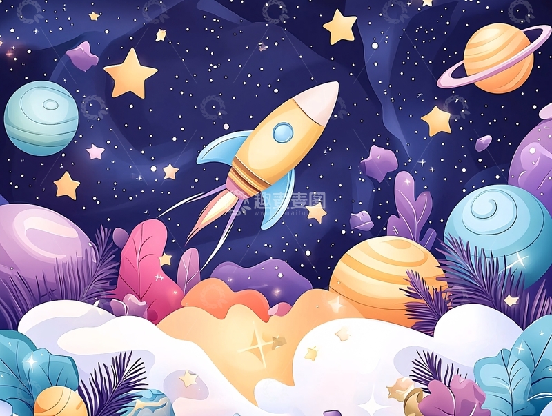 高清大图下载【趣麦麦图】太空飞船背景插画