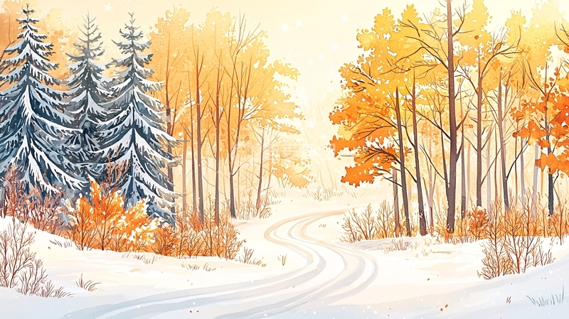 高清大图下载【趣麦麦图】雪地森林暖色调