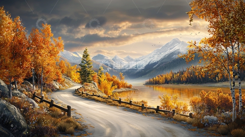高清大图下载【趣麦麦图】秋季山间公路景色