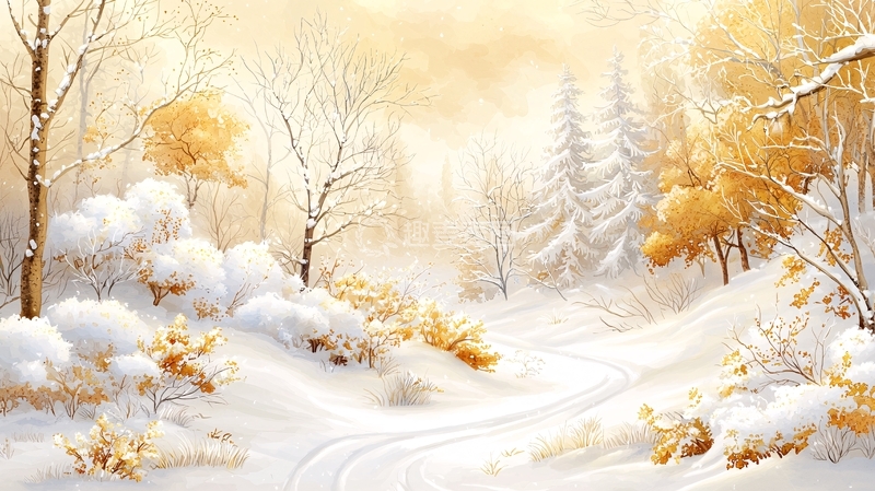 高清大图下载【趣麦麦图】金色阳光下的雪景森林