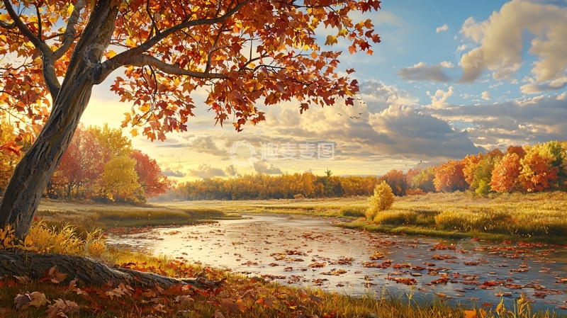 高清大图下载【趣麦麦图】秋日阳光下的金色河流