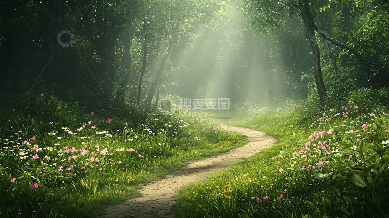 高清大图下载【趣麦麦图】绿意盎然的森林小路