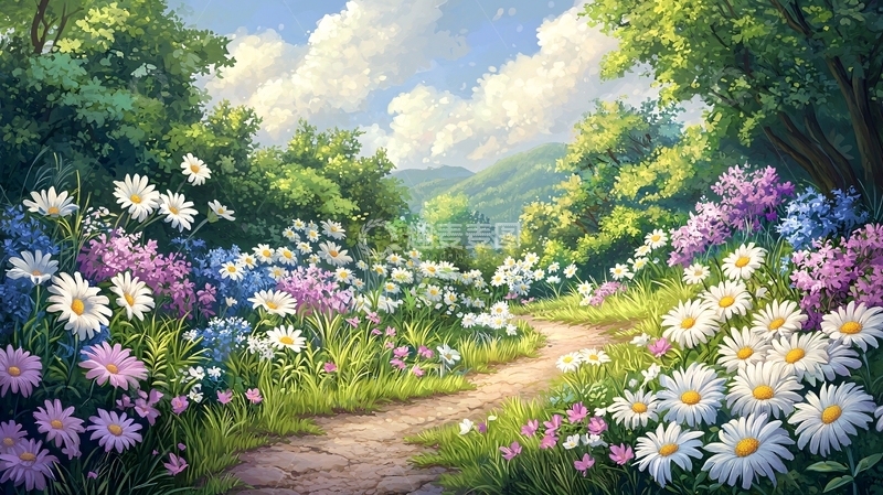 高清大图下载【趣麦麦图】鲜花盛开的小路