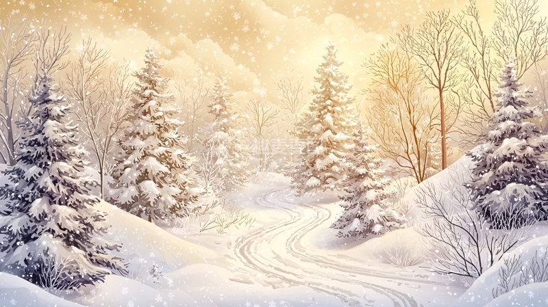 高清大图下载【趣麦麦图】雪地森林的冬日场景