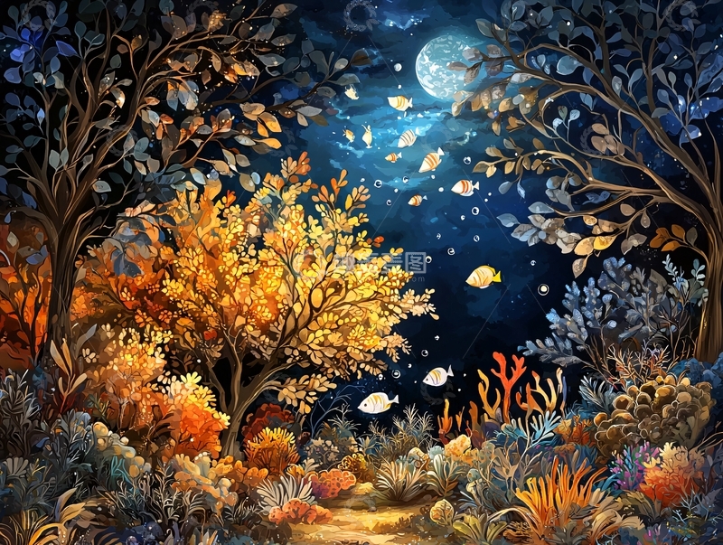 高清大图下载【趣麦麦图】梦幻森林夜景