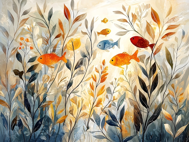 高清大图下载【趣麦麦图】水彩鱼群植物