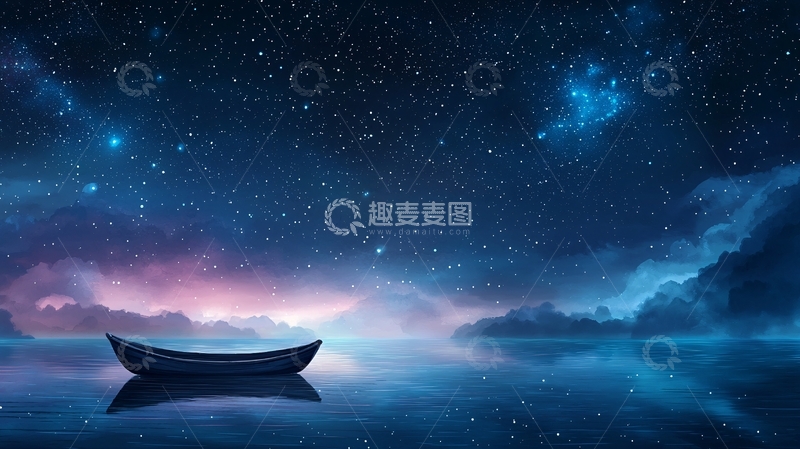 高清大图下载【趣麦麦图】静谧星空下的孤舟