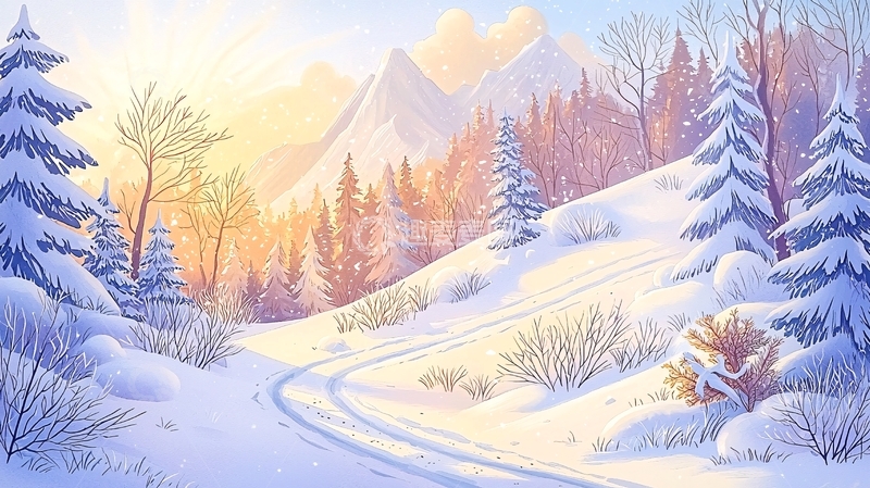 高清大图下载【趣麦麦图】冬日阳光下的雪山景色