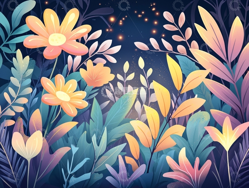 高清大图下载【趣麦麦图】梦幻花卉插画