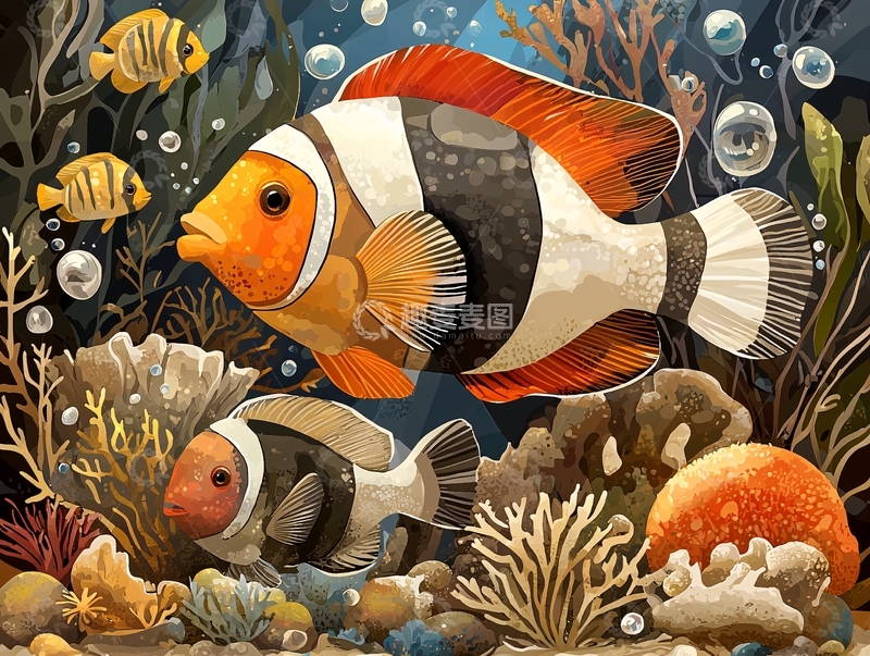高清大图下载【趣麦麦图】色彩斑斓的热带鱼在珊瑚礁中