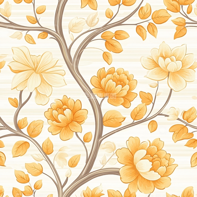 高清大图下载【趣麦麦图】淡黄色花朵藤蔓壁纸