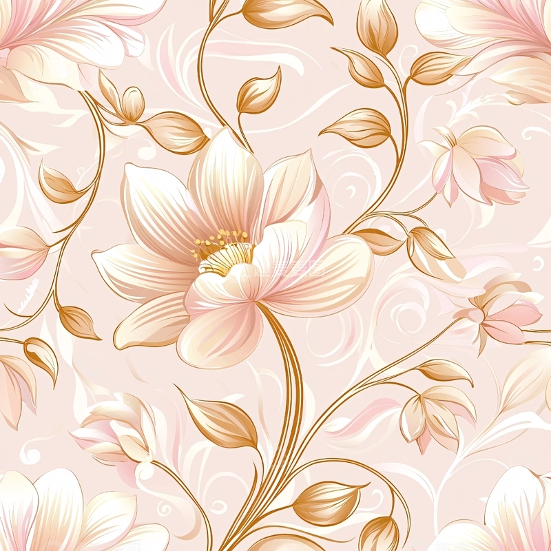 高清大图下载【趣麦麦图】粉色花朵藤蔓背景