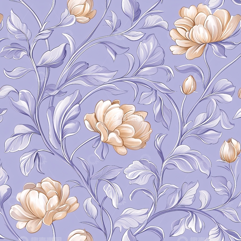 高清大图下载【趣麦麦图】浅紫色花卉图案背景