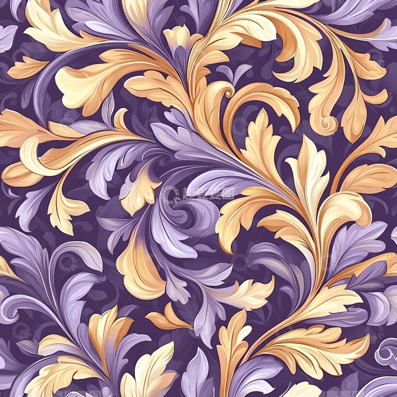 高清大图下载【趣麦麦图】紫色金色叶片蔓延