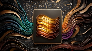 芯片上的金色流动曲线