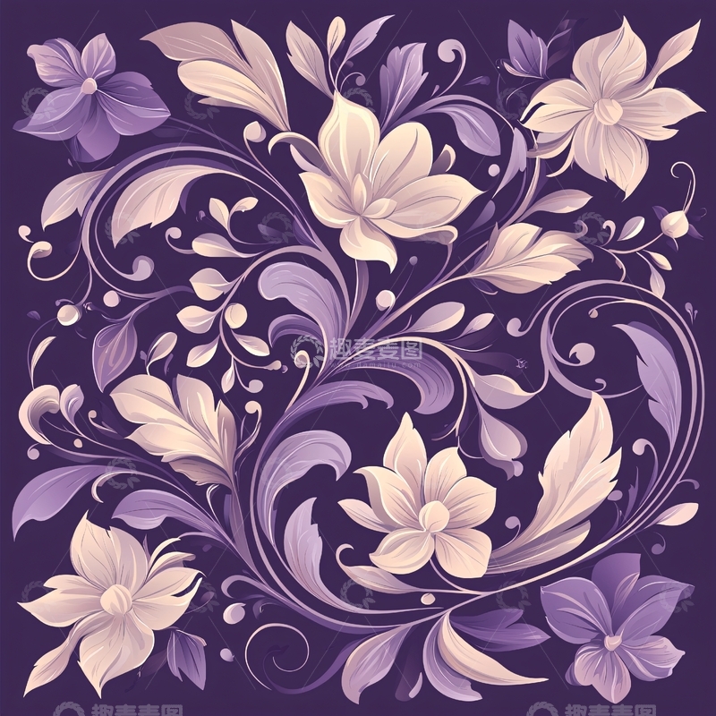 高清大图下载【趣麦麦图】淡紫色花卉涡旋图案