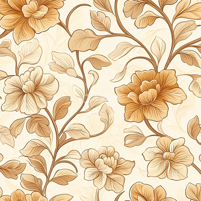 高清大图下载【趣麦麦图】米色背景花卉图案