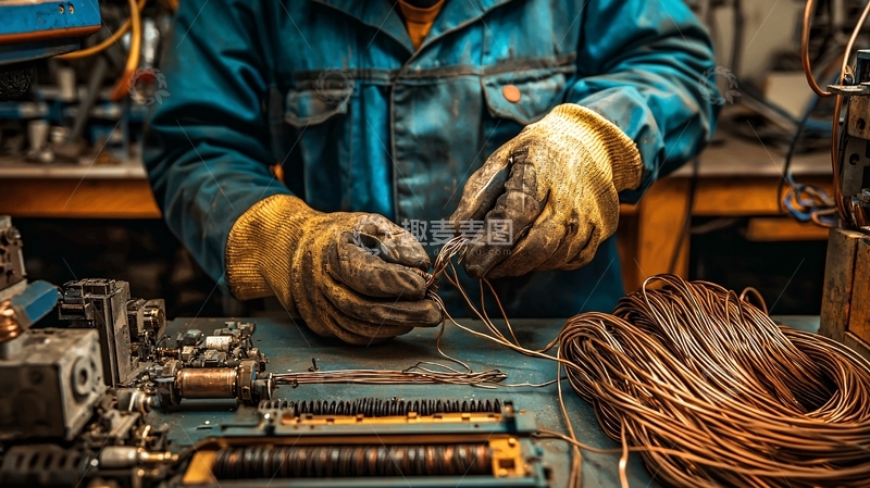 高清大图下载【趣麦麦图】工人正在维修电缆