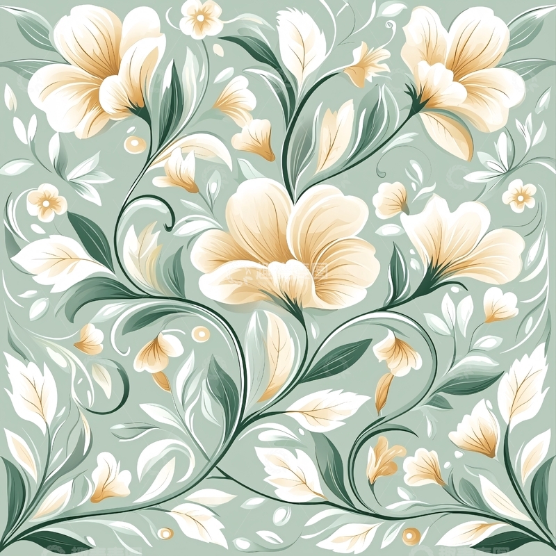 高清大图下载【趣麦麦图】米色花朵的优雅图案