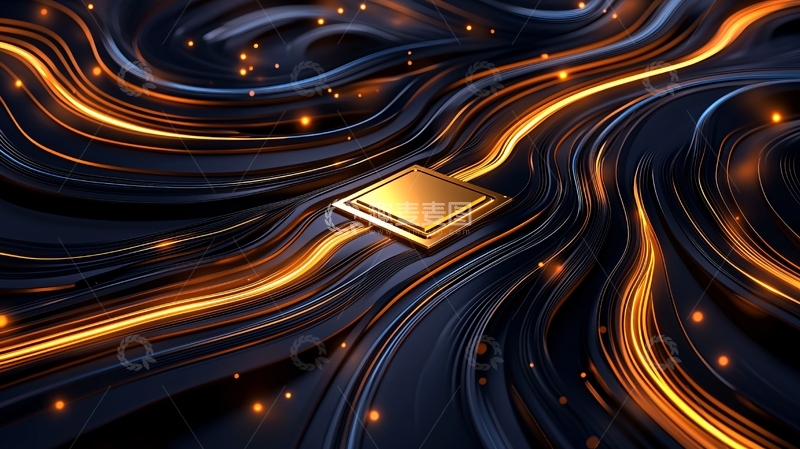 高清大图下载【趣麦麦图】金色芯片与流动光线
