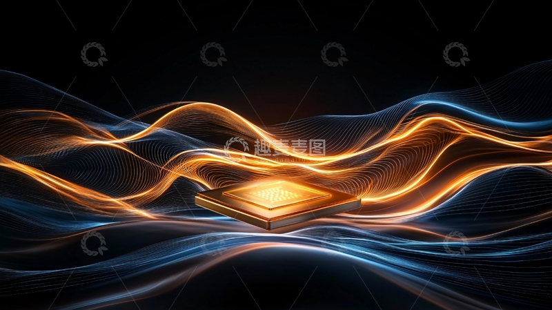 高清大图下载【趣麦麦图】金色蓝色流体曲线背景