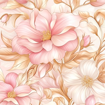 粉色花朵金色线条