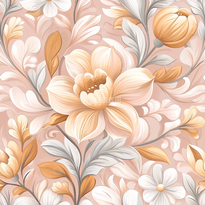 高清大图下载【趣麦麦图】米色花卉柔美壁纸