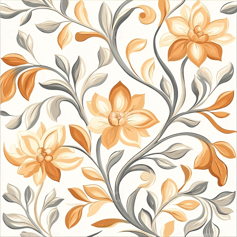 高清大图下载【趣麦麦图】米色背景橙色花朵图案