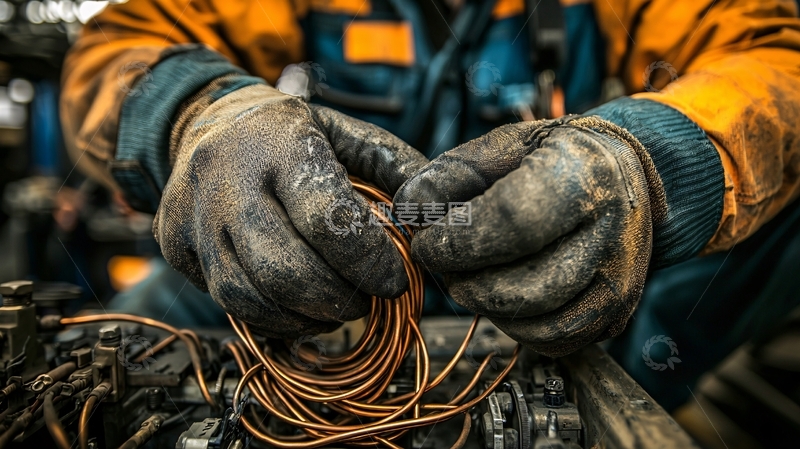 高清大图下载【趣麦麦图】工人手中的金属线缆
