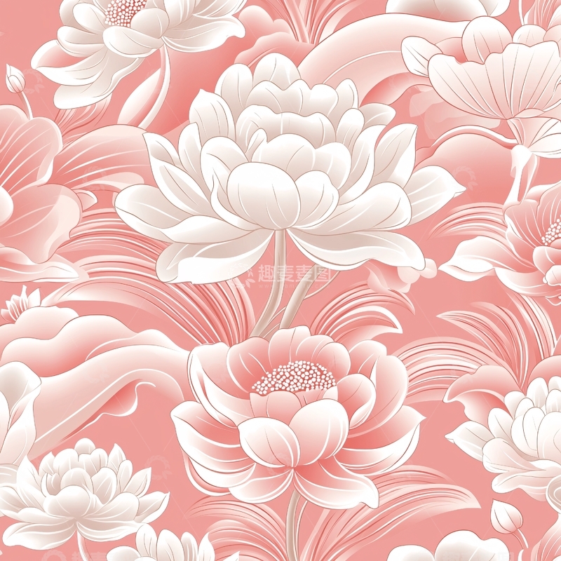 高清大图下载【趣麦麦图】粉色背景上的白色花朵图案